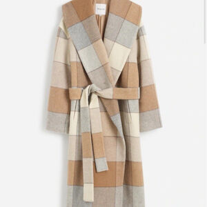 Madewell Plaid Belted Robe Coat in Soft Fawn, Size Small